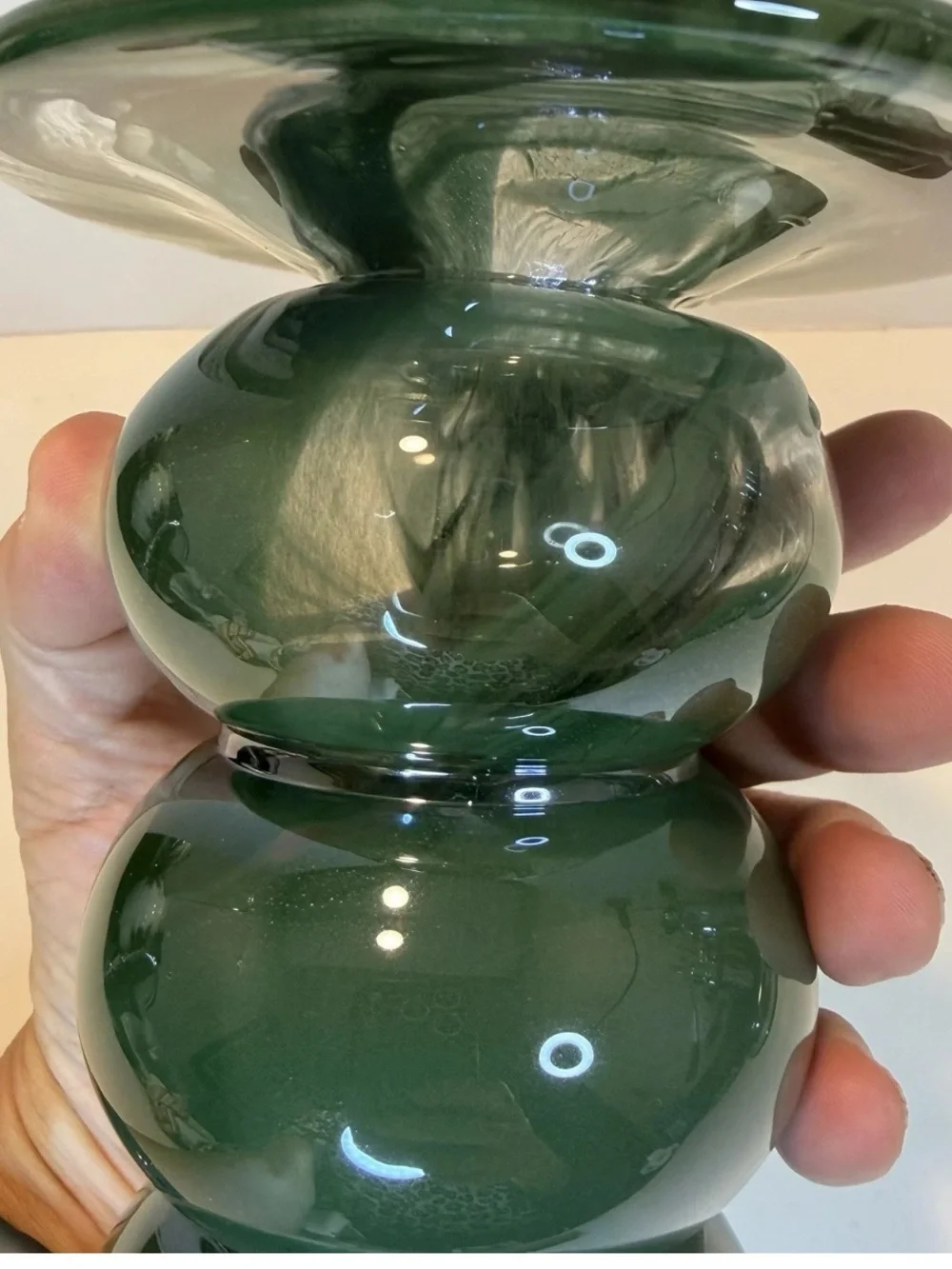 Anthropologie Swirl Glass Candleholder Vase Bolla Green Borosilicate 6” Bubbled